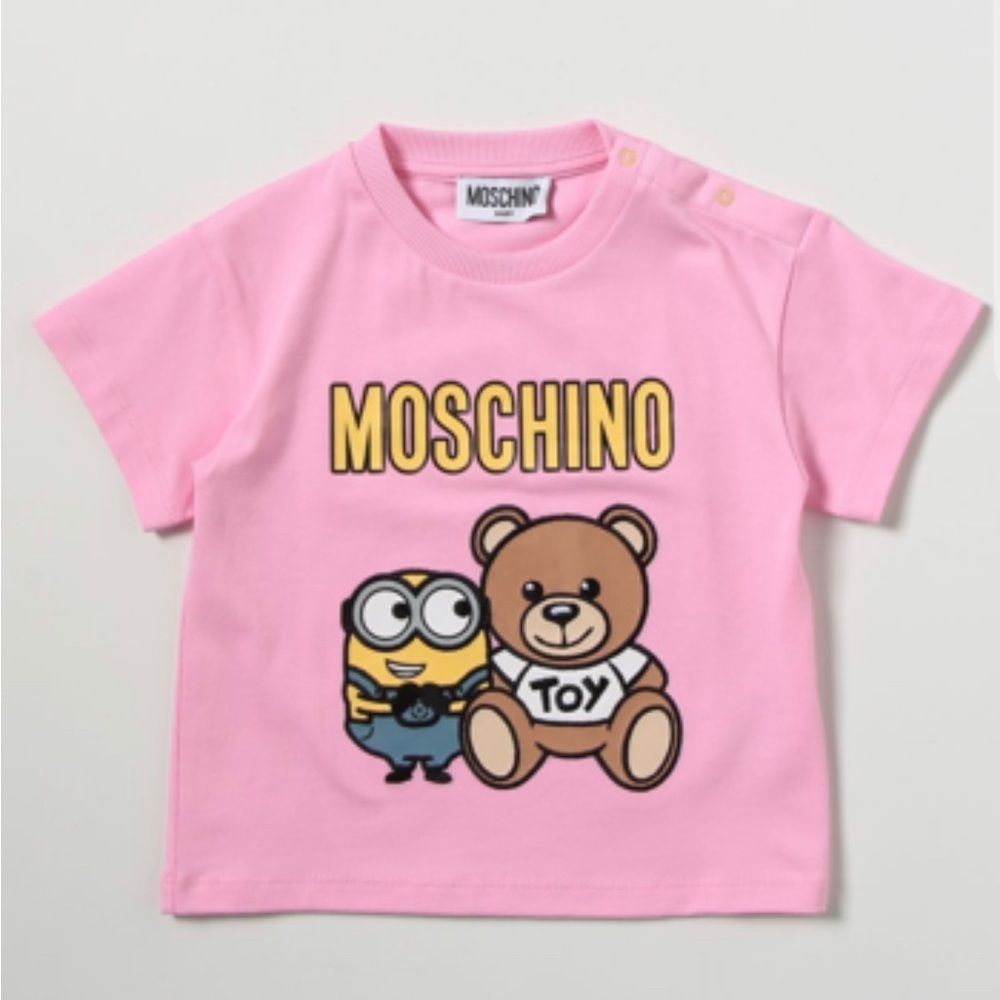 Moschino Pink Kids T-Shirt with Bear and Minion Print